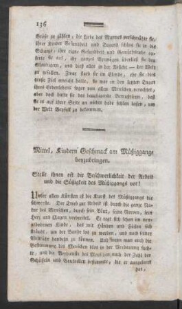 Mittel, Kindern Geschmack am Müßiggange beyzubringen