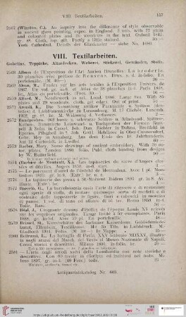 VIII. Textilarbeiten (Nr. 2568 - 2846)