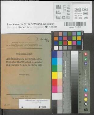 Erläuterungsheft zur Übersichtskarte der kirchlichen Einteilung der Mark Brandenburg und der angrenzenden Gebietiete im Jahre 1500