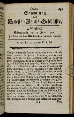 45tes Stuck. Schwabach, den 24. Junii, 1757.