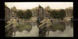 Blick auf den Kettensteg über die Pegnitz am Maxplatz, Nürnberg