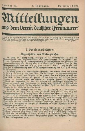 Nummer 47. 7. Jahrgang. Dezember 1928.