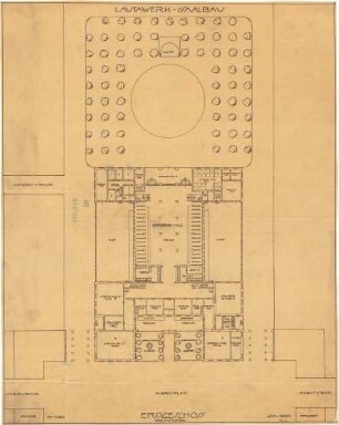 Fischer, Theodor; Lauta, Gartenstadt - Nord; Saalbau - Lageplan m. Grundriss EG