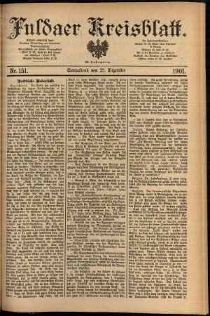 Erste Ausgabe vom Samstag, den 21. Dezember 1901.