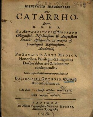 Disputatio Inauguralis De Catarrho