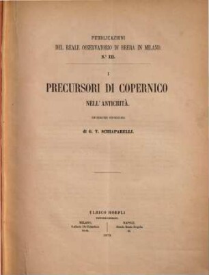 Pubblicazioni del Reale Osservatorio Astronomico di Brera in Milano. III