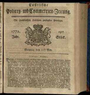 19tes Stueck, Montag den 11ten May 1772