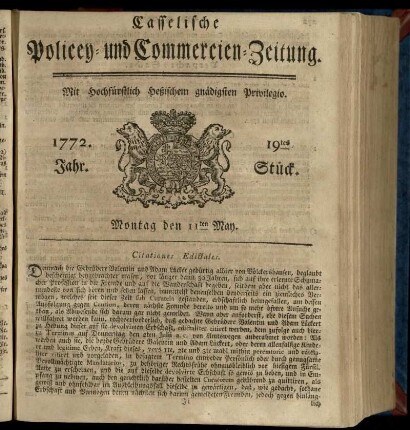 19tes Stueck, Montag den 11ten May 1772