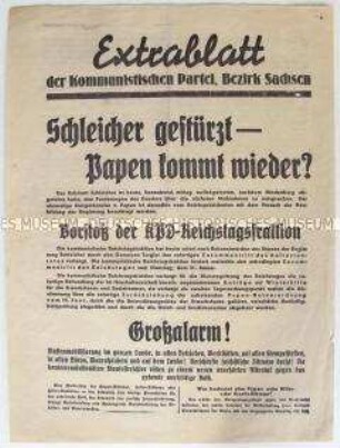 Flugblatt der KPD zum Rücktritt der Regierung Schleicher