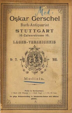 Oskar Gerschel, Buch-Antiquariat, Antiquariats-Katalog : (Bücher-Cataloge), 21