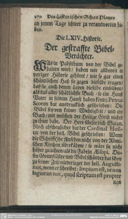 Die LXIV. Historie. Der gestraffte Bibel-Verächter