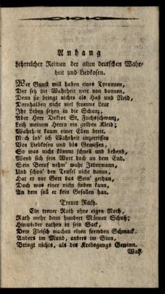 Anhang Lehrreicher Reimen der alten deutschen Wahrheit und Liebkosen