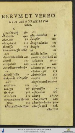 Verborum Memorabilium Index