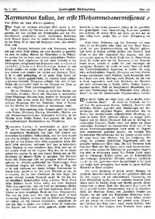 Raymundus Lullus, der erste Mohammedanermissionar