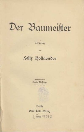 Der Baumeister : Roman