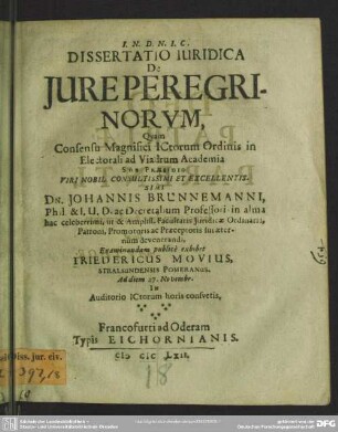 Dissertatio iuridica de iure peregrinorum