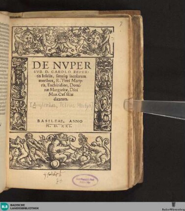 De Nvper Svb D. Carolo Repertis Insulis, simulq[ue] incolarum moribus ... Enchiridion