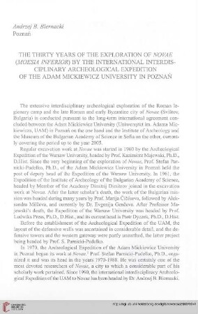 14: The thirty years of the exploration of Novae (Moesia Inferior) by the international interdisciplinary archaeological expedition of the Adam Mickiewicz University in Poznań