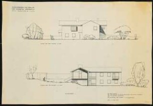 Wohngarten Direktor Kleff, Wissen-Schönstein: Wohnhaus 2 Ansichten Nord-Ost und Süd-Ost 1:100 (Zeichnung der Architekten)
