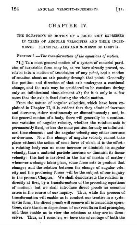 Chapter IV. The equations of motion of a rigid body expressed in terms of angular velocities and ther in increments. Pincipal axes and monents of inertia.