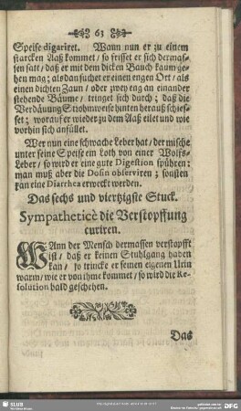 Das sechs und viertzigste Stuck. Sympatheticè die Verstopffung curiren
