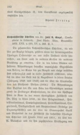 162-168 [Rezension] Ginzel, Joseph Augustin, Kirchenhistorische Schriften