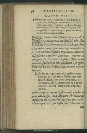 Caput VIII. Differentiam inter Discidium & Dissidium adlatam a viro docto, veram non videri