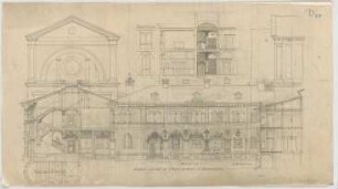 Thiersch, August ; München - Schwabing; Kath. Pfarrkirche St. Ursula - Teilgrundriss, Ansicht, Schnitte