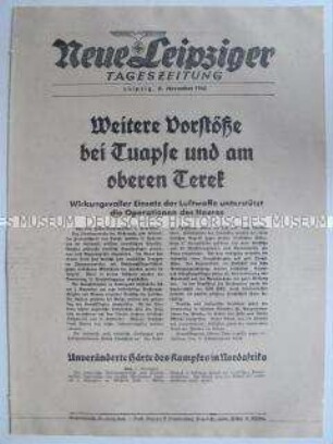 Extrablatt der "Neuen Leipziger Tageszeitung" u.a. zu weiteren Vorstößen bei Tuapse und am oberen Terek