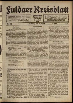 Zweite Ausgabe vom Samstag, den 09. August 1919.