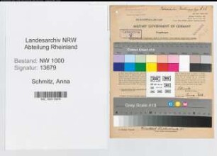 Entnazifizierung Anna Schmitz, geb. 04.02.1903 (Postangest.)