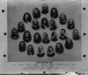 Nordgrönländische Beamte : Fotomontage von Portraitaufnahmen nordgrönländischer Beamter im Jahr 1889.