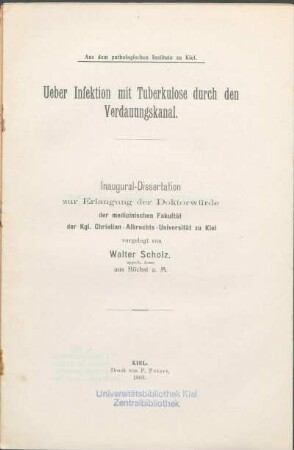 Ueber Infektion mit Tuberkulose durch den Verdauungskanal