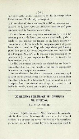 Construction géométrique des caustiques par réflexion.