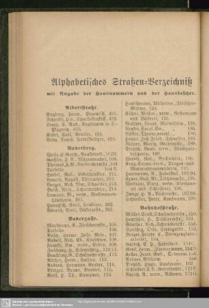 Häuserbuch : Alphabetisches Straßen-Verzeichniß