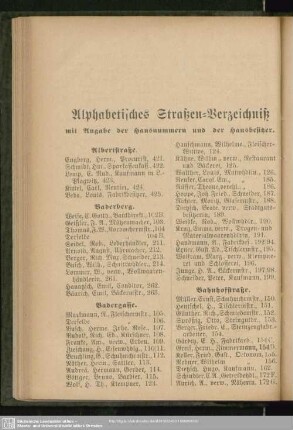Häuserbuch : Alphabetisches Straßen-Verzeichniß