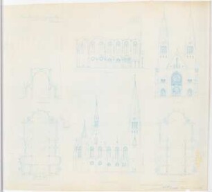 Erweiterung der St. Joseph und Medardus-Kirche, Lüdenscheid: Grundrisse, Ansichten und Schnitte der Kirche 1:200