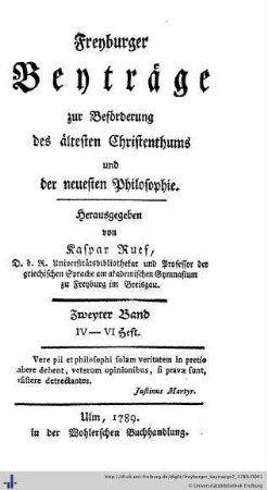 2: Freyburger Beyträge zur Beförderung des ältesten Christenthums und der neuesten Philosophie