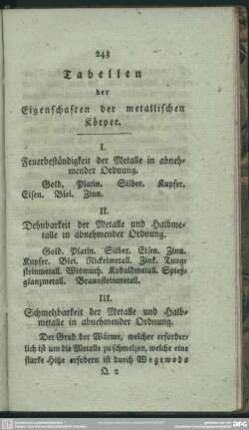 Tabellen der Eigenschaften der metallischen Körper