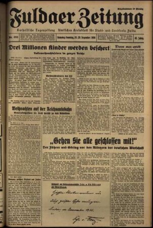 Erste Ausgabe vom Sonntag, den 20. Dezember 1936.