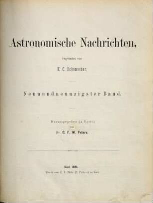 Astronomische Nachrichten : = Astronomical notes. 99. 1881