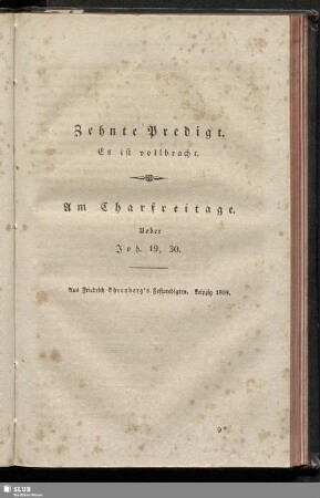 Zehnte Predigt. Es ist vollbracht