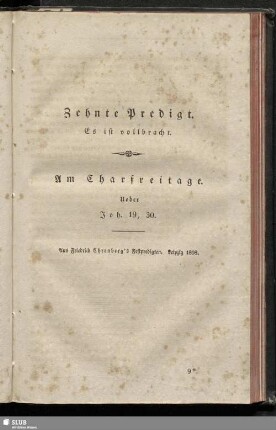 Zehnte Predigt. Es ist vollbracht