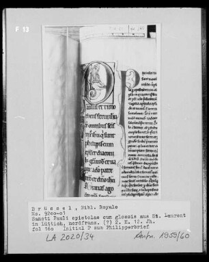 Ms 9200-01, Sancti Pauli epistolae cum glossis, fol. 160: Initiale P zum Philipperbrief