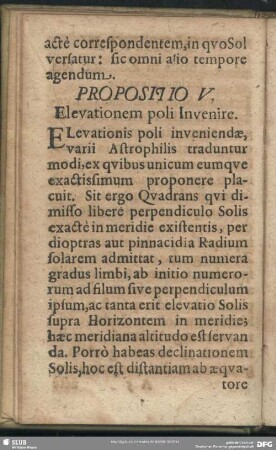 Propositio V. Elevationem poli Invenire