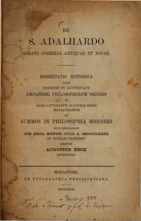 De S. Adalhardo abbate Corbeiae antiquae et novae : Diss. inaug. (Münster)