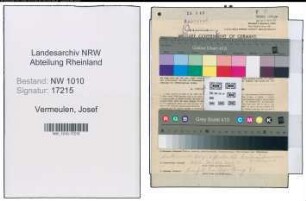 Entnazifizierung Josef Vermeulen , geb. 08.07.1885 (Angestellter)