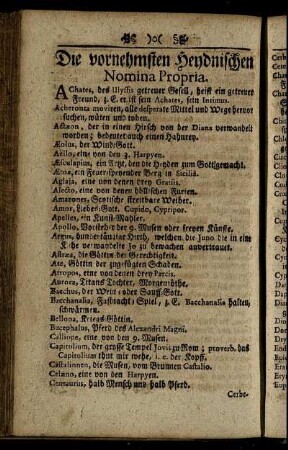 Die vornehmsten Heydnischen Nomina Propria.