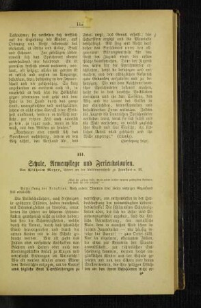 Schule, Armenpflege und Ferienkolonien