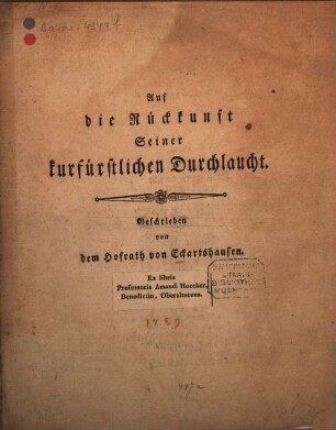 Auf die Rückkunft Seiner kurfürstlichen Durchlaucht